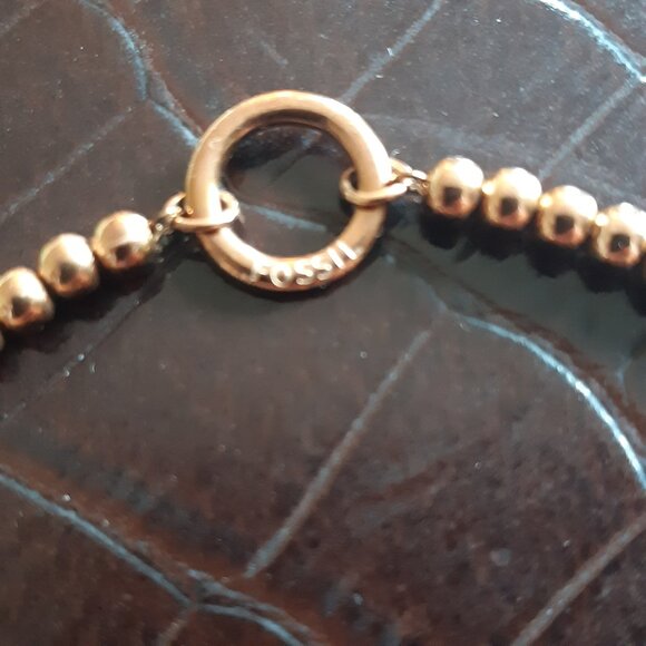 Fossil Rose Gold Plated 6 Inch Single Strand Bracelet, Signed - Picture 6 of 11